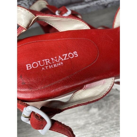Bournazos Athens Red Suede Leather Ankle Strap Wedge Sandals Women Sz 39EU/8.5US - Picture 11 of 16